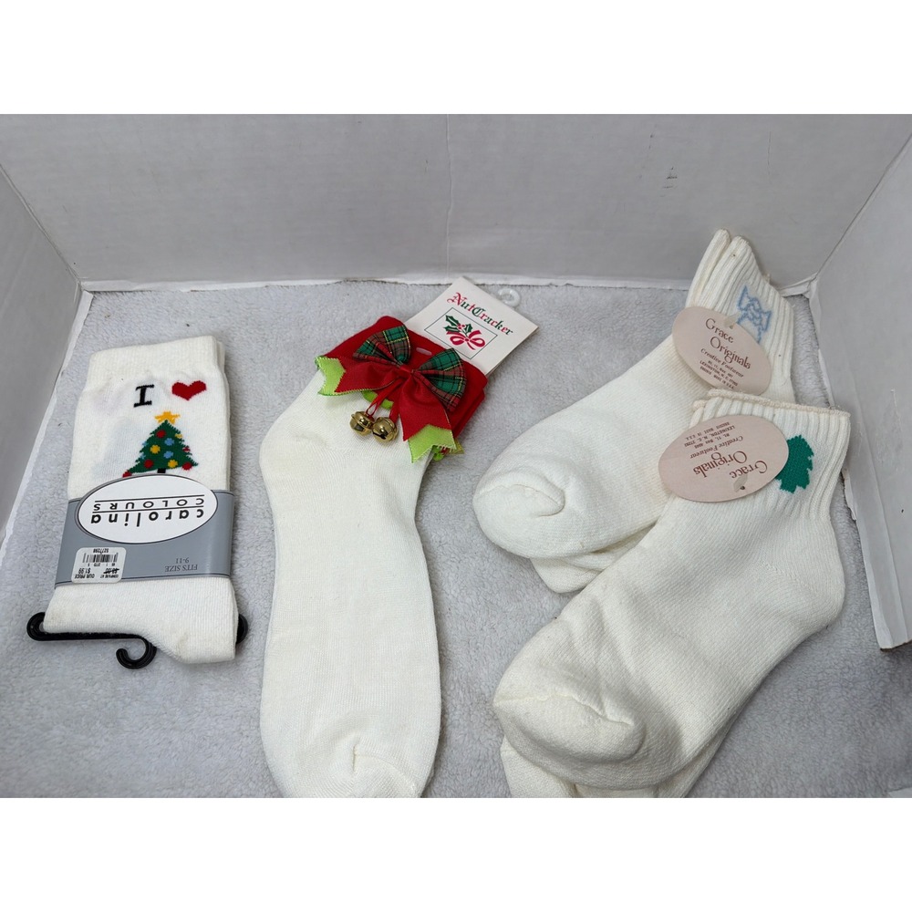 VTG Carolina Colours Christmas Socks 
 9-11 White NutCracker Grace Originals 4pk